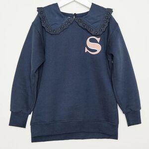 Sonia Rykiel Paris Kids Navy Sweatshirt with Lace Collar